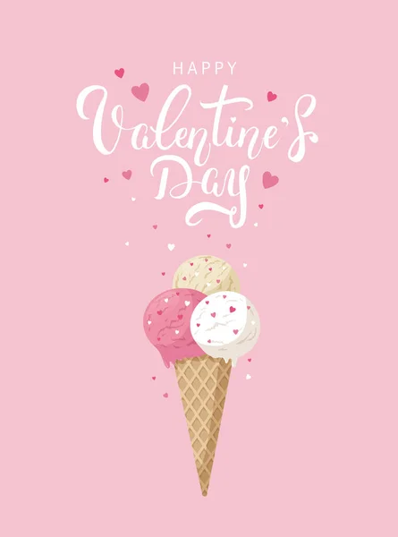 Dia Dos Namorados Criativo Cartão Saudação Com Bonito Sorvete Cone —  Vetores de Stock