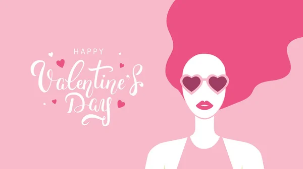 Design Banner Feliz Dia Dos Namorados Com Palavras Caligráficas Retrato —  Vetores de Stock