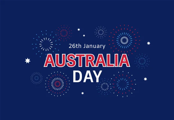 Шаблон Дизайна Баннера Дня Австралии Фейерверками Звёздами Синем Фоне Празднование — стоковый вектор