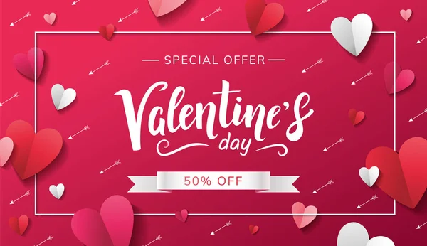 Vente Saint Valentin Flyer Design Avec Beaux Lettrages Des Coeurs — Image vectorielle