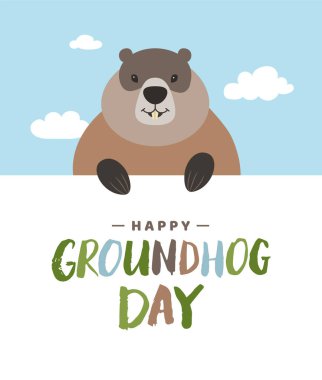 Mutlu Köstebek Günü kartı ya da poster tasarımı şablonu. Renkli el çizimi metni olan sevimli dağ sıçanı karakteri çizimi. - Vektör