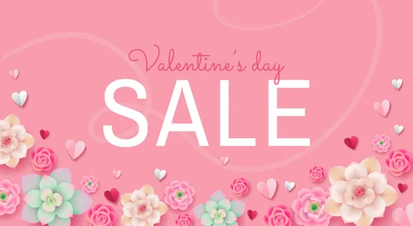 Valentine Day Sale Web Banner Flyer Concept White Pink Paper — Image vectorielle