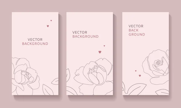 Ein Set Romantischer Blumeneinbände Für Social Media Story Kartendesign Webbanner — Stockvektor