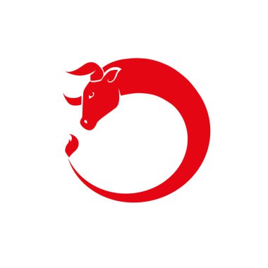 Boğa kırmızı daire sembolü vektör illüstrasyonu. Beyaz arkaplanda logo veya diğer tasarım için izole edilmiş Öküz Yuvarlak yaratıcı işaret