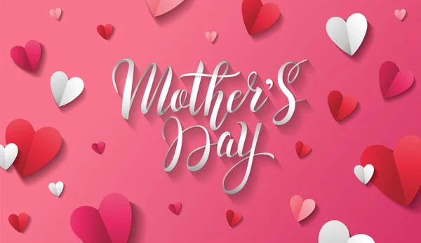 Projeto Cartão Saudação Dia Das Mães Com Letras Papel Corações —  Vetores de Stock