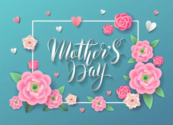 Mother Day Greeting Web Banner Poster Design Paper Cut Lettering — Stock Vector