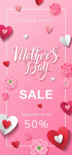 Mother Day Sale Flyer Verticaal Design Concept Met Belettering Roze — Stockvector