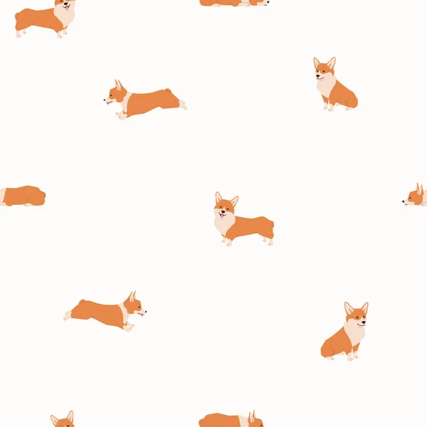 Pembroke Walisische Corgi Nahtlose Muster Niedliche Zeichentrickhunde Vektorillustration Für Textildesign — Stockvektor