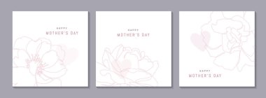 Anneler Günü tebrik kartı konsepti. Minimalist tarzında tek sıra çiçekli güzel çiçek pankartları. Beyaz arkaplanda kalp sembollü sürekli çizgi gül vektör çizimi