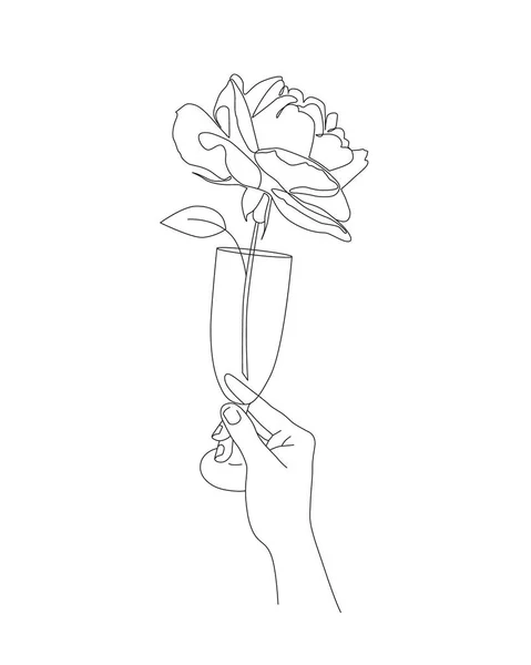 Романтический Современный Постер Дизайн Открытки Рисунком Вручную Тост Цветочком Розы — стоковый вектор