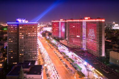Noviy Arbat Sokağı gece hava panorama