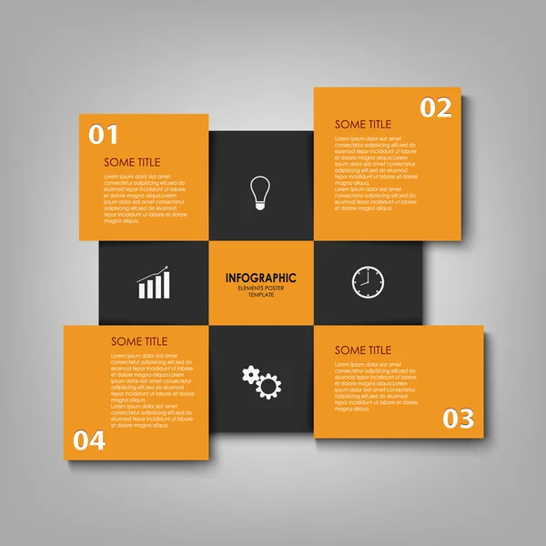 Infografik mit orangefarbenen und schwarzen Quadraten Vorlage — Stockvektor