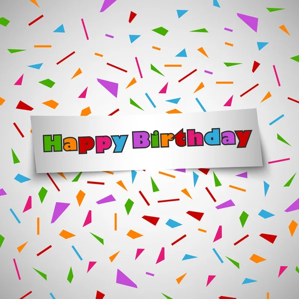 Tarjeta de cumpleaños con pegatina y fragmentos de colores — Vector de stock