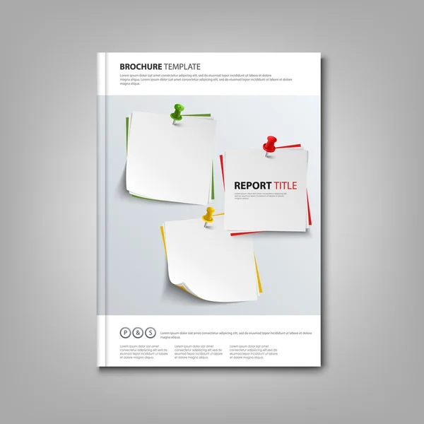 Brochures boek of folder met Notitiesjabloon papers en pinnen — Stockvector