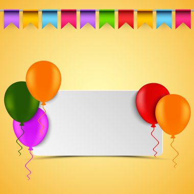 Doğum günü kartı ile beyaz işareti balonlar ve bayrakları