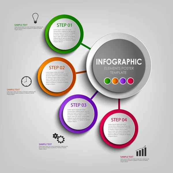 Info grafika s barevným designem kruhy plakát šablona — Stockový vektor