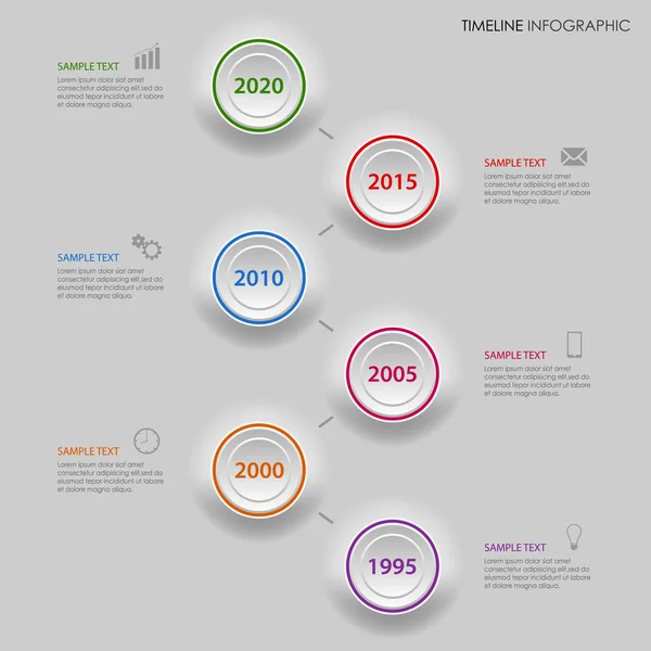Tid linjeobjekt information med gradiented färgade cirklar mall — Stock vektor