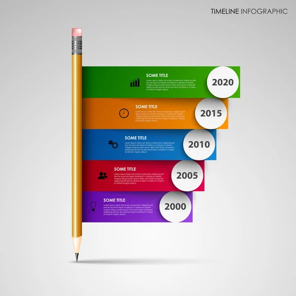 Informacje na temat wiersza graficzny z ołówkiem i kolorowe czas paski szablonu — Wektor stockowy