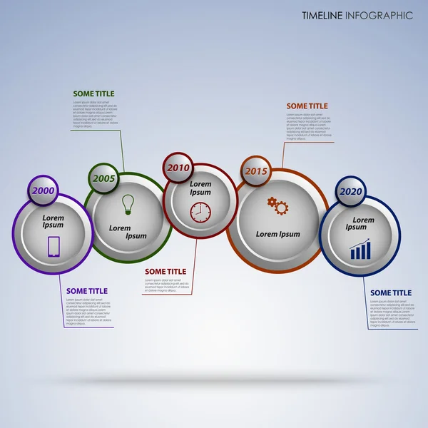 Time line info graphic with round design pointers template — Stock Vector