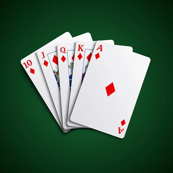 Cartões de poker flush diamantes mão — Vetor de Stock