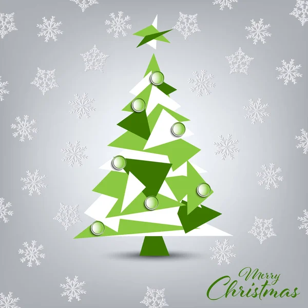 Cartão Natal Com Árvore Branca Verde Vetor Design Triangular Eps — Vetor de Stock