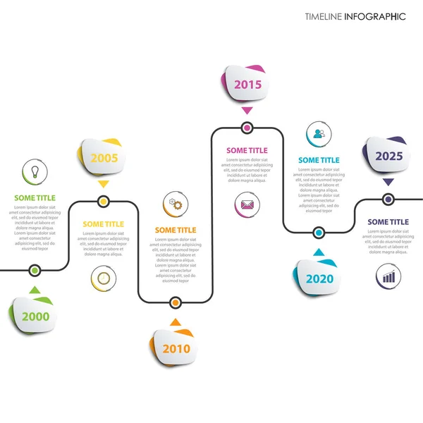 Linha Tempo Info Gráfico Com Design Ziguezague Ponteiros Cor Vetor — Vetor de Stock