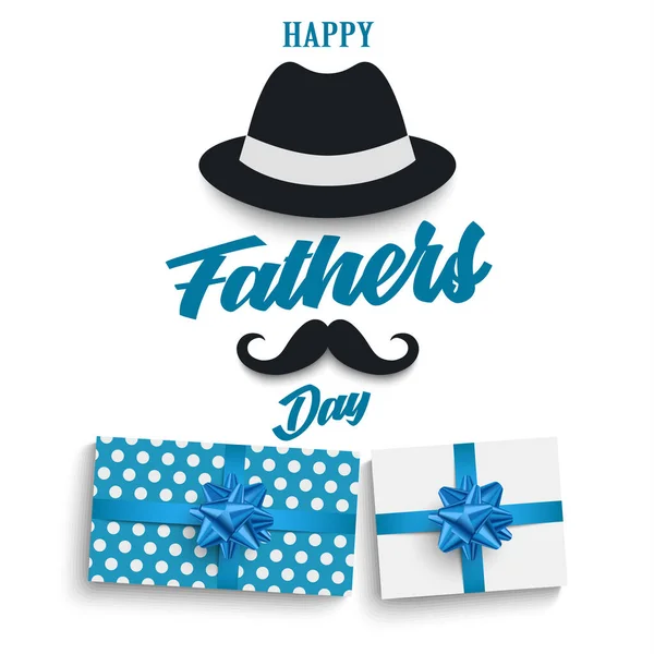 Fathers Day Poster Mustache Hat Gifts Blue Design Vector Eps — Stock Vector