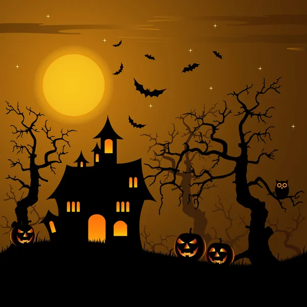 Halloween haunted castle with bats background — Stock Vector