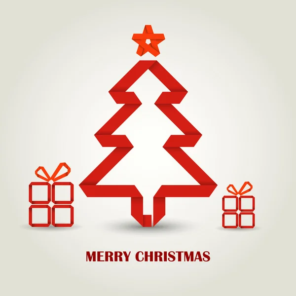 Vánoční přání s přeložený papír červený vánoční stromeček — Stockový vektor