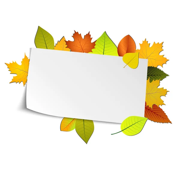 Herbst-Karte mit farbigen Blättern im Hintergrund — Stockvektor