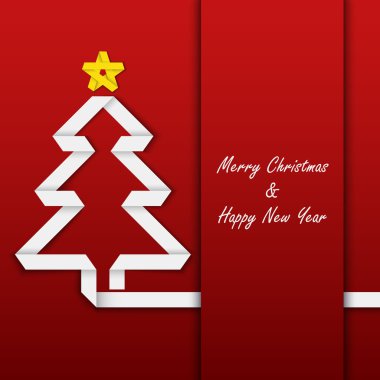 Christmas card with folded paper tree template clipart