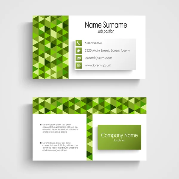 Cartão de visita moderno com verde um padrão triangular — Vetor de Stock