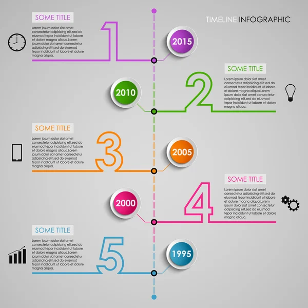 Timel ine info grafica colorata modello di progettazione numero — Vettoriale Stock