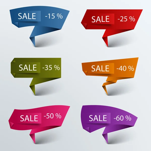 Papel colorido dobrado ponteiro venda modelo de desconto — Vetor de Stock