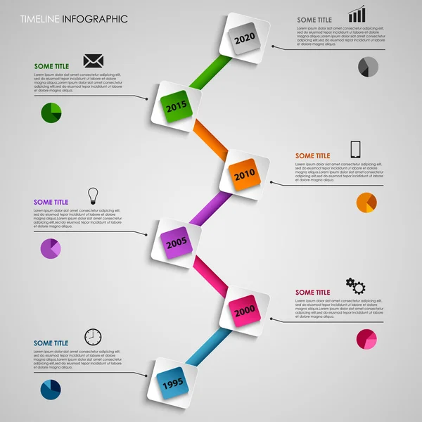 Zeitleiste Informationen Grafik farbige quadratische Design-Vorlage — Stockvektor