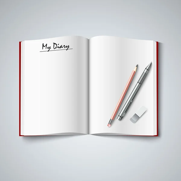 Blank diary were pages and pencil — Stock Vector