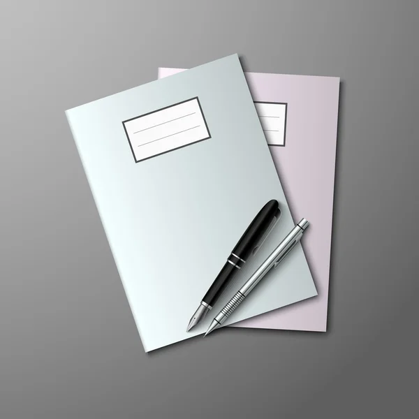 Notebooks com caneta e lápis de fundo — Vetor de Stock