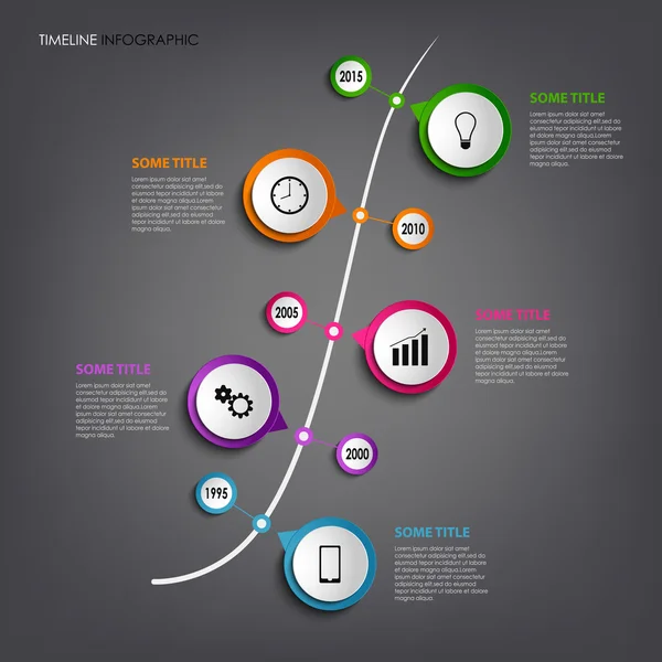 Time line info graphic with colored rounds design template — Stock Vector