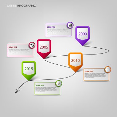 Time line info graphic with colored pointers background clipart