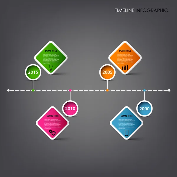 Time line info graphic with square design element template — Stock vektor