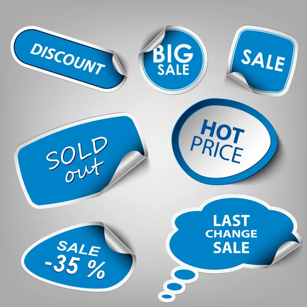 Adesivi collezione blu modello di sconto di vendita — Vettoriale Stock