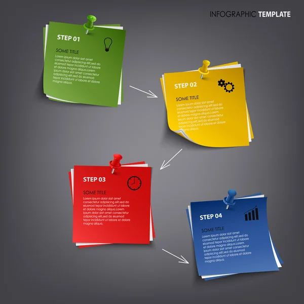 Info graphic with colored note paper template — Wektor stockowy