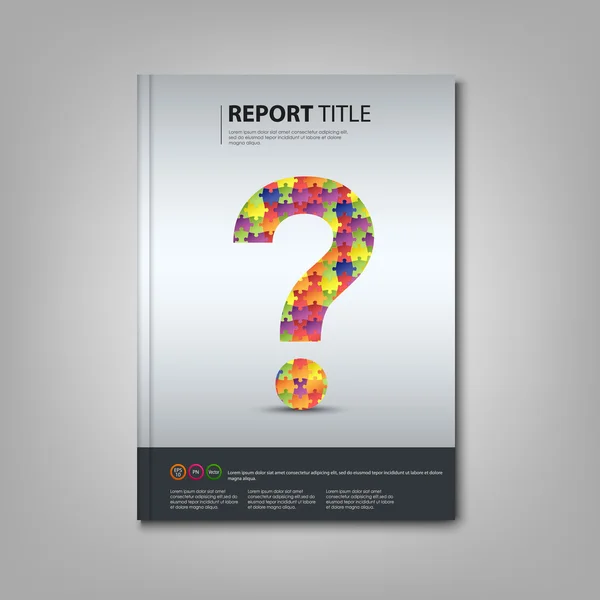 Brochures book or flyer with colored puzzle question template — Stockvector