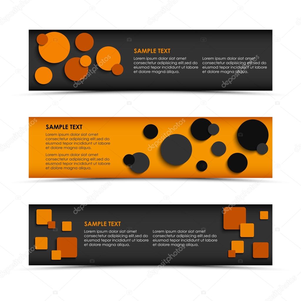 Abstract horizontal banners with rounds and squares