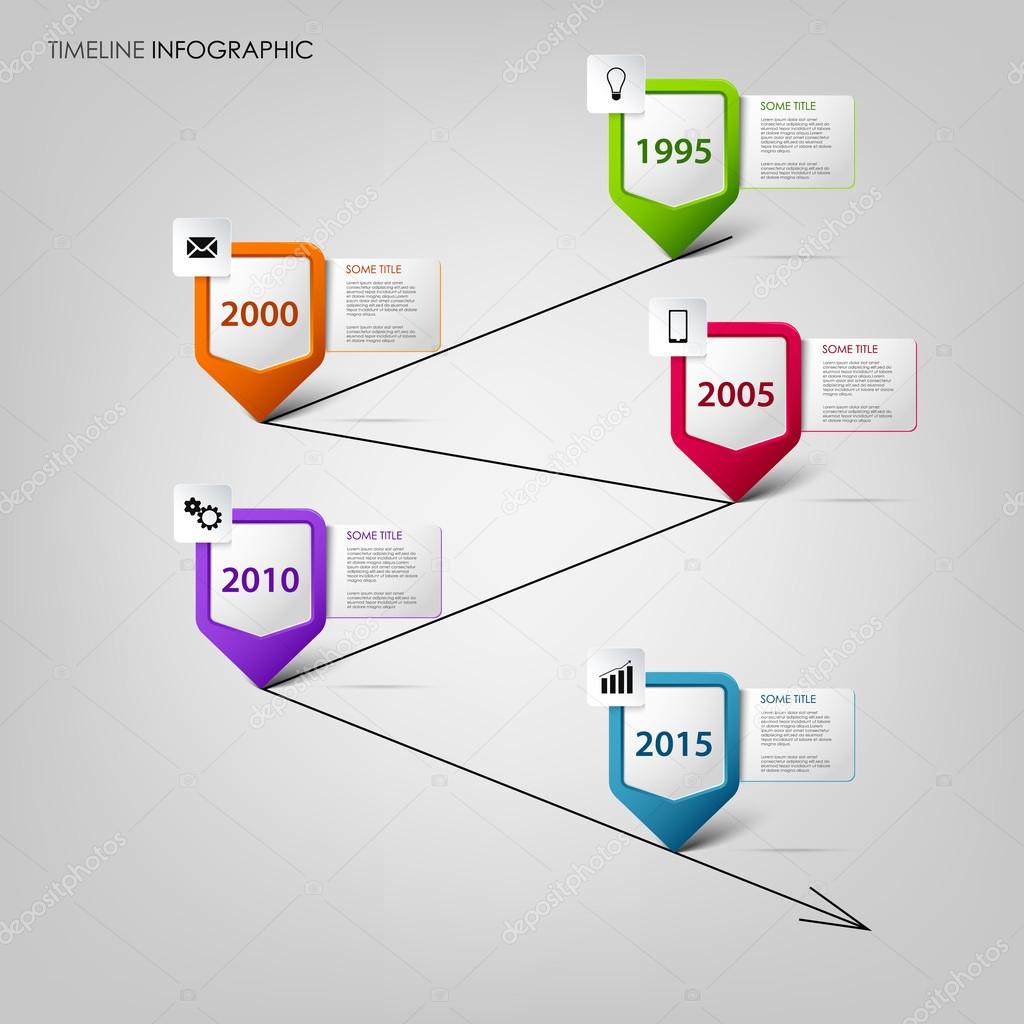 Time line info graphic with colored design pointers template