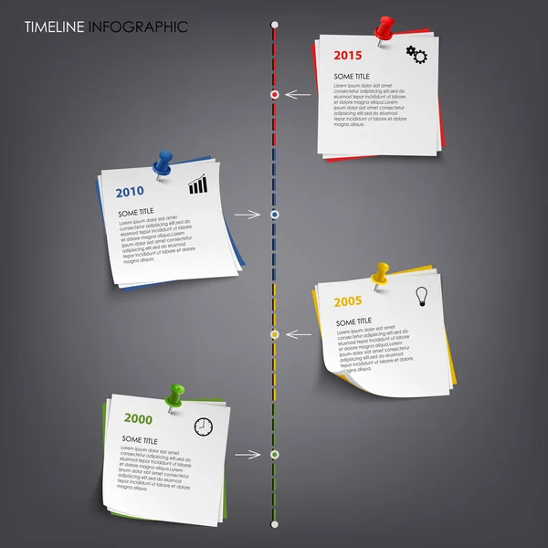 Zeitleisteninformationsgrafik mit Papier-Vorlage mit Notiz — Stockvektor