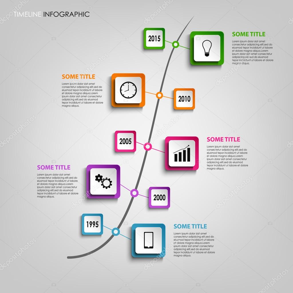 Time line info graphic with colored squares design template