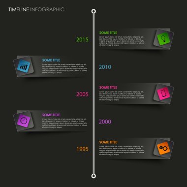 Zaman satırı bilgi grafiği siyah arka plan üzerinde renkli göstergesi ile