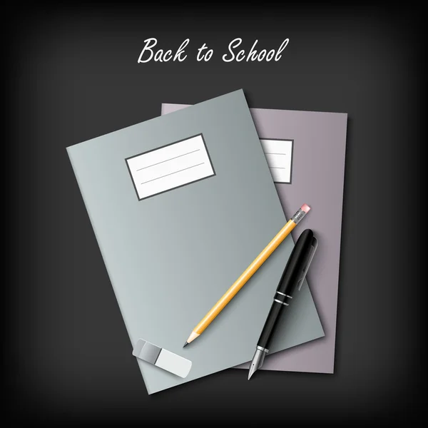 Back to School with workbooks and supplies template — Stock Vector