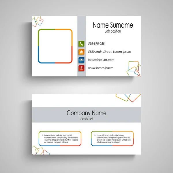 Cartão de visita com padrão quadrado colorido — Vetor de Stock